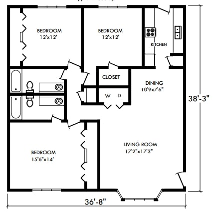 3BR/2BA - 1BD 1BA Loft, sq ft 1048