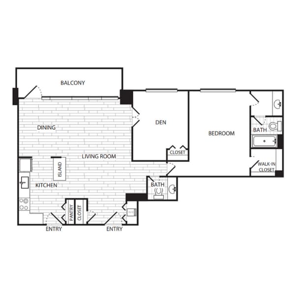 Floor Plan - 1 Bedroom + Den, 1 Bath 1186 SF A16g