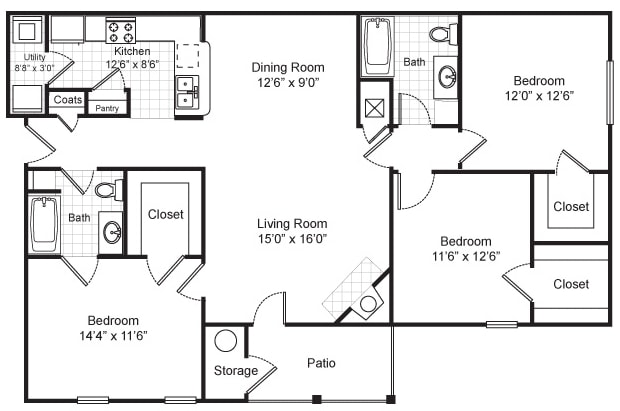 3BR/2BA - Three Bedroom