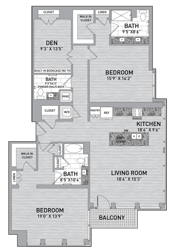 Floor Plan - 1017 P - 2 Bed 2.5 Bath Den-B22