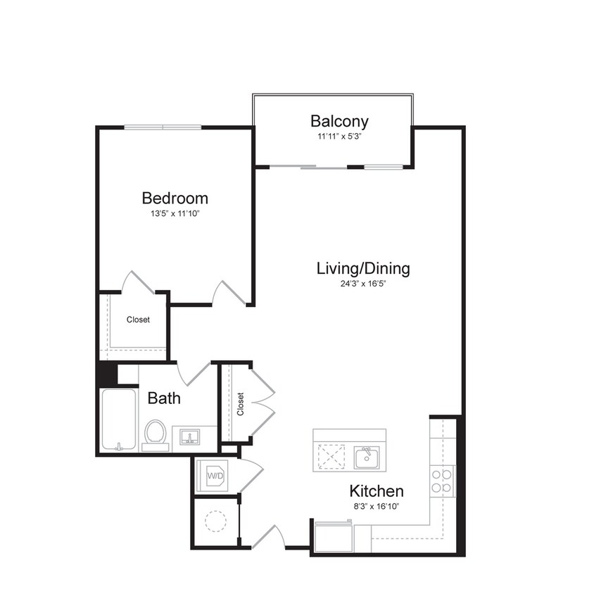 Floor Plan - One Bedroom/One Bath (1C-A) Balcony