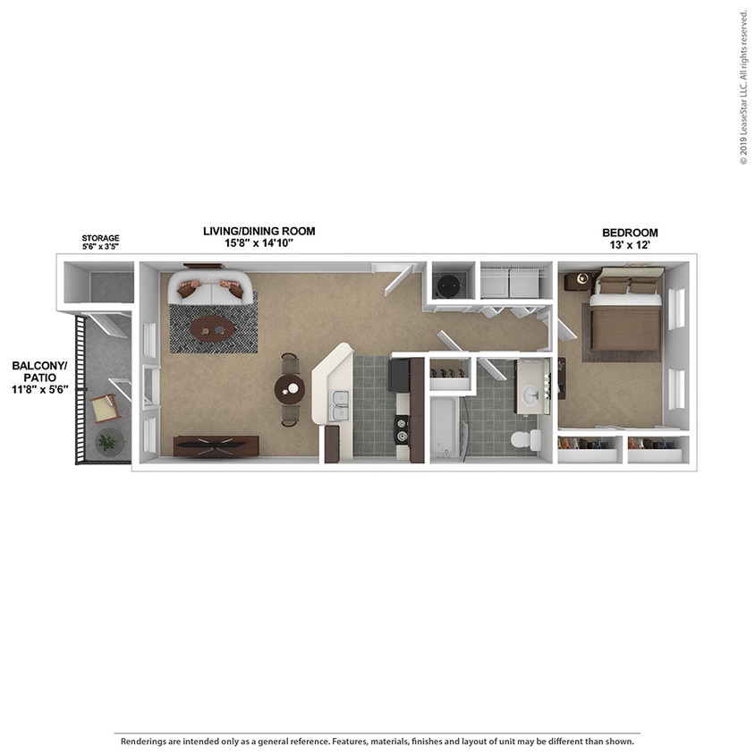 Floor Plan - 1 Bedroom, 1 Bath 782 sq. ft. - Ashbrook