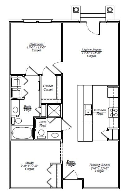 Floor Plan - B4 One Bedroom w/ Study