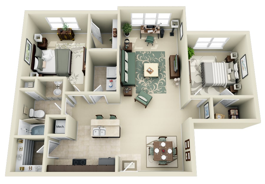Floor Plan - B1.R 2 Bedroom 1 Bath Renovated