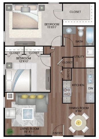 Floor Plan - Two Bedroom One Bath