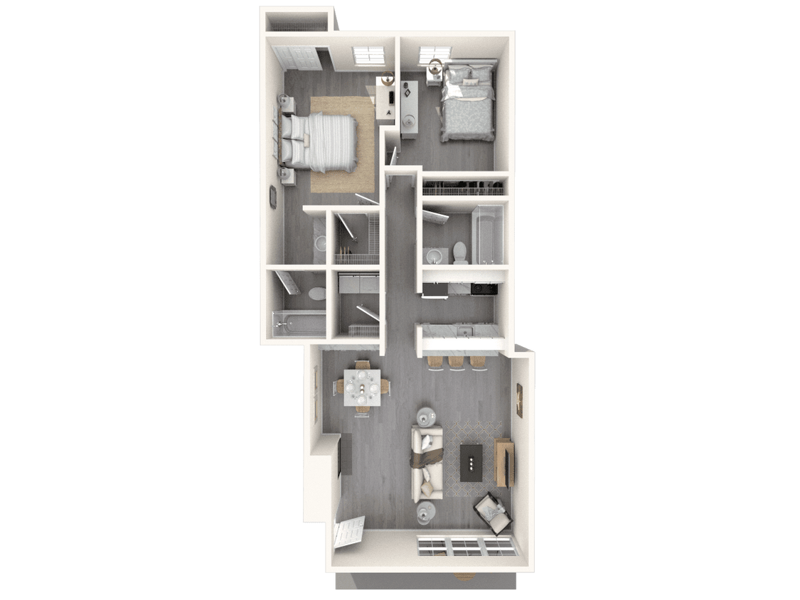 Floor Plan - 2x2 931 sqft Reno