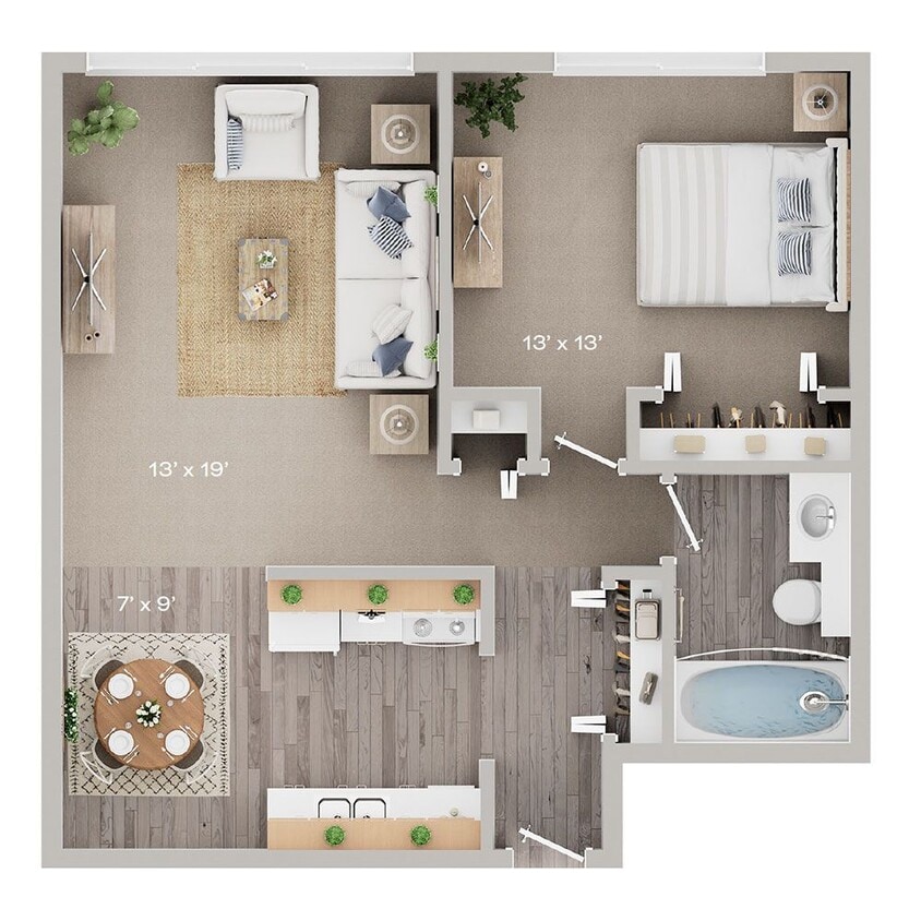 Floor Plan - One Bedroom, One Bath - Small