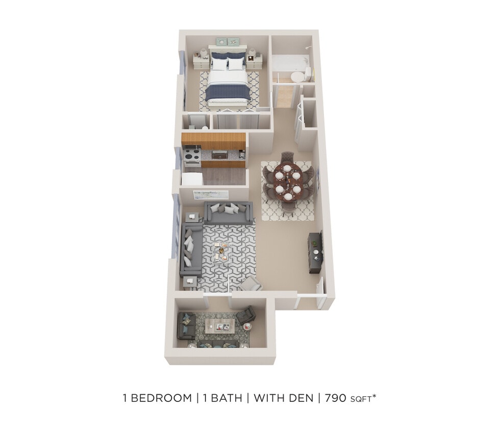 Floor Plan - One Bedroom w/ Den - 790 sqft