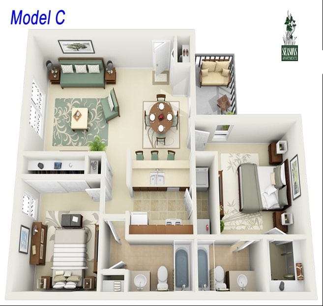 Model C - 2/2 944 SQ FT