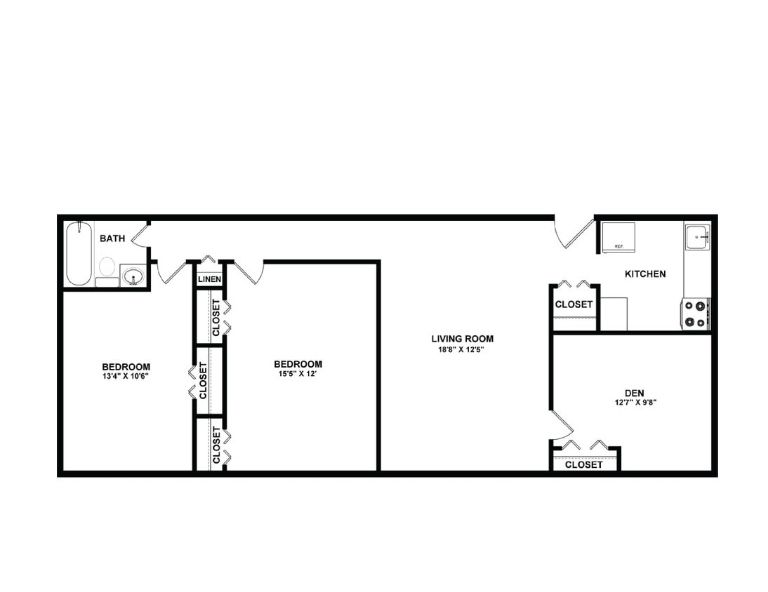 Floor Plan - 2 Bedroom 1 Bath Den