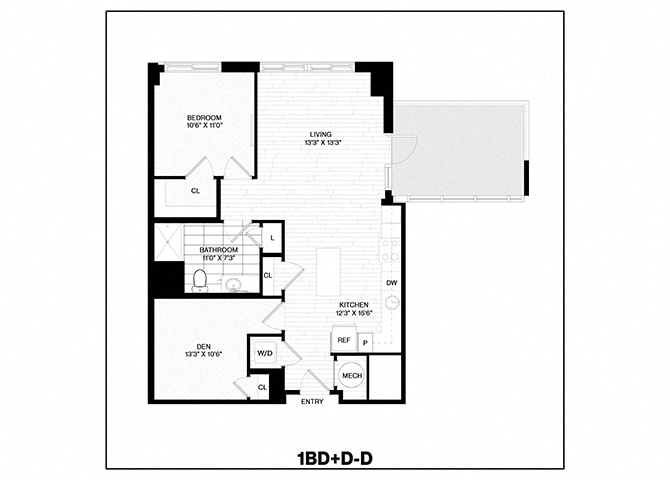 Floor Plan - 1 Bed/1 Bath Den-D