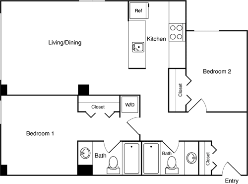 Floor Plan - 2 Bed 322, 432, 528 SW