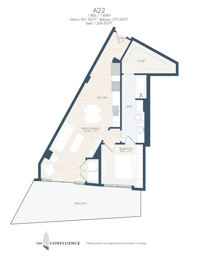 Floor Plan - A22 | Tower 1 Bedroom