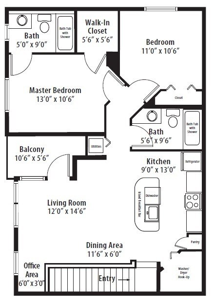 Floor Plan - 2 BR Designer Overlook