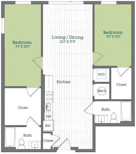 Floor Plan - 2 Bed - 2 Bath | BJ5B