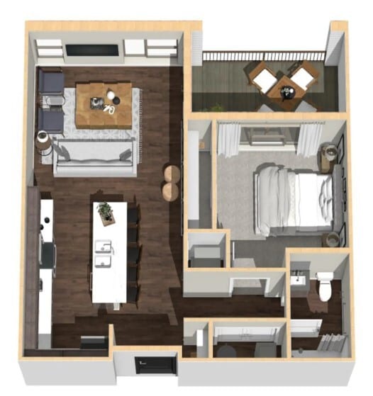 Floor Plan - 1 Bedroom, 1 Bathroom - 733 SF
