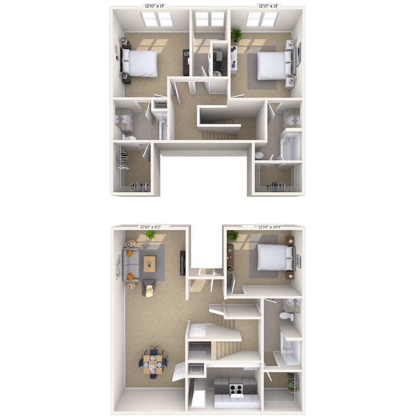 Floor Plan - Dual Level 3x3 1874 SF
