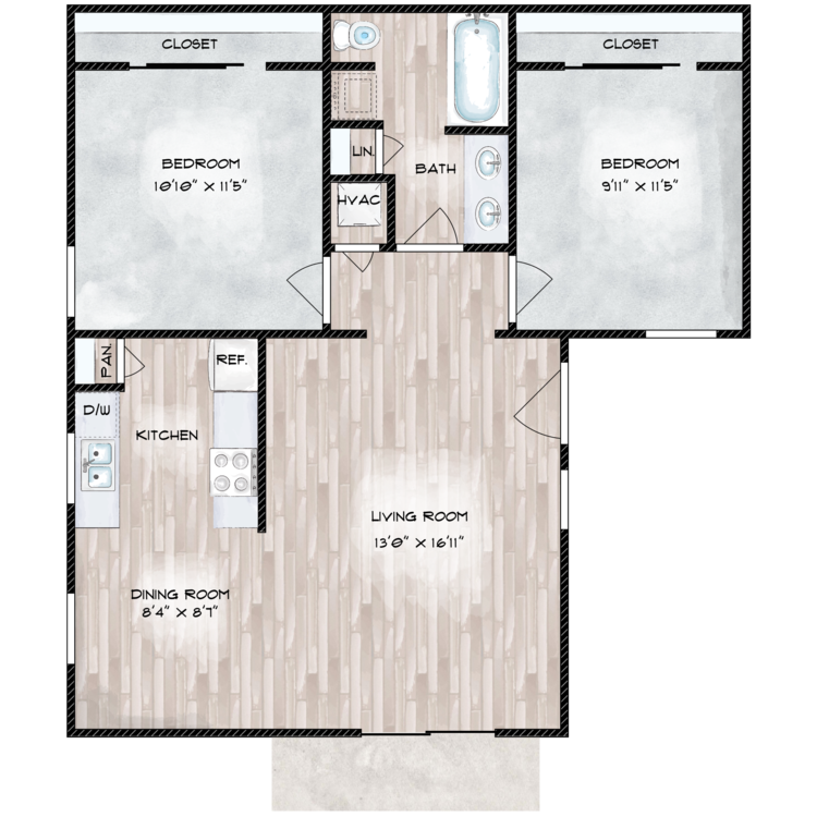 Concho - B1 WD - 2x1.png - 2 Bed 1 Bath W/D Reno