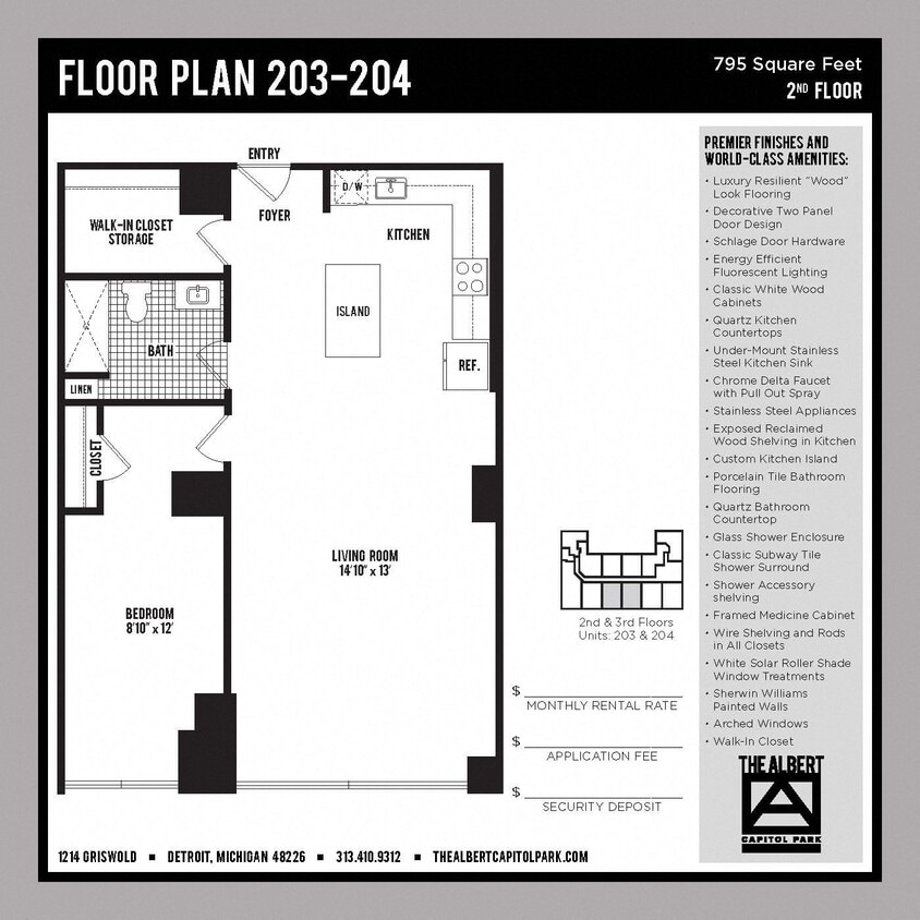 Floor Plan - 1 Bedroom Unit - 203 & 204
