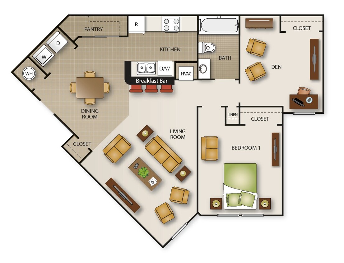 Floor Plan - One Bedroom w/ Den One Bath (c)