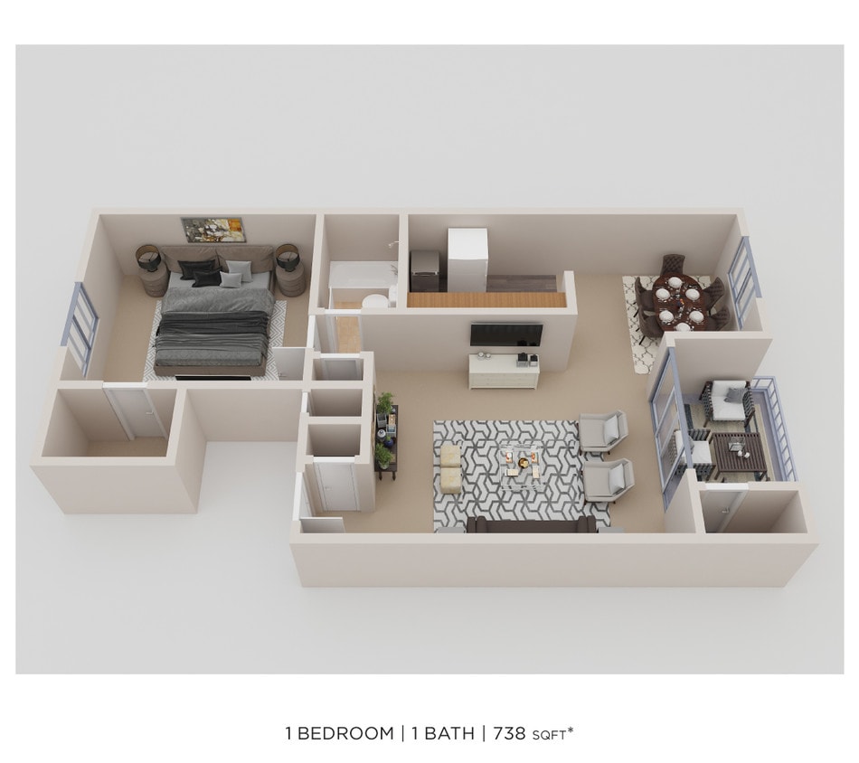 Floor Plan - One Bedroom - 738 sqft