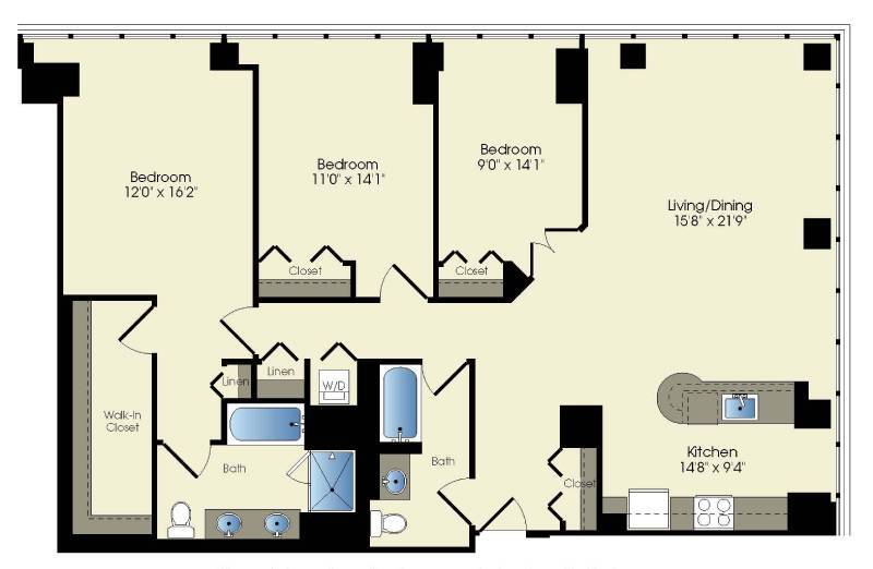 Floor Plan - 3 bedroom / 2 bath (PH6)