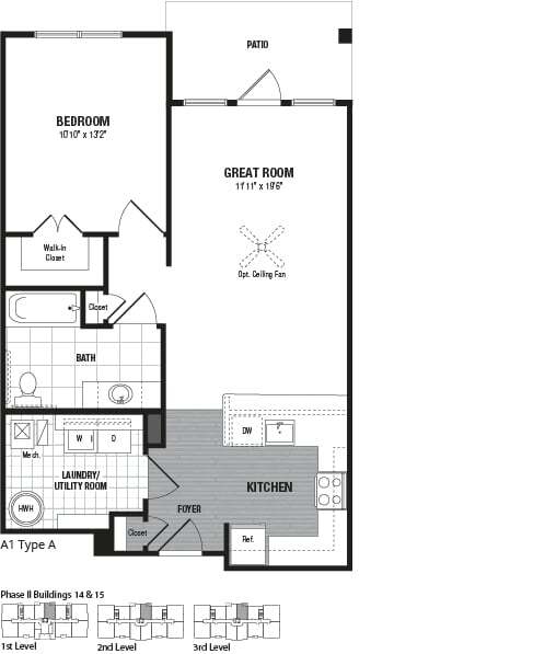 Floor Plan - 1 Bed 1 Bath-A1