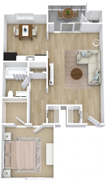 Osprey Pointe-Shearwater-1x1-625 - Level 1 - 3D Floor Plan (1).png - 1 Bed 1 Bath