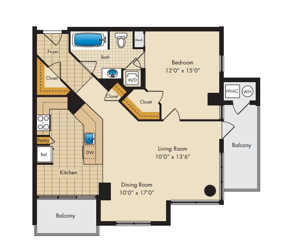 Floor Plan - 1 Bed 1 Bath - 706