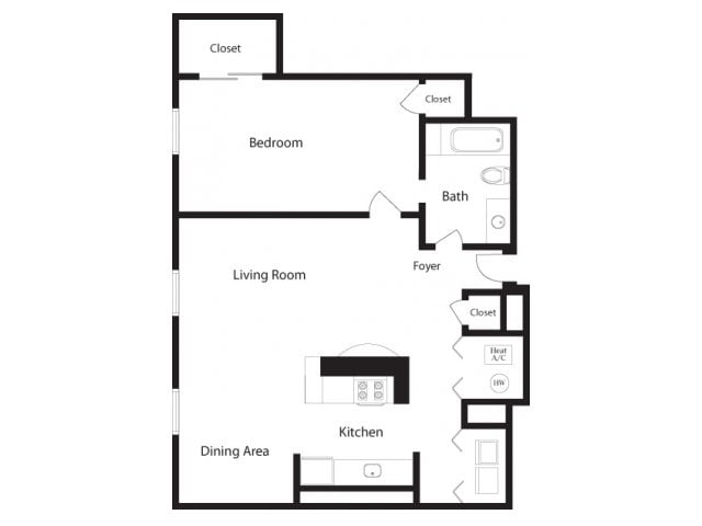 H - C-H One Bedroom, One Bathroom