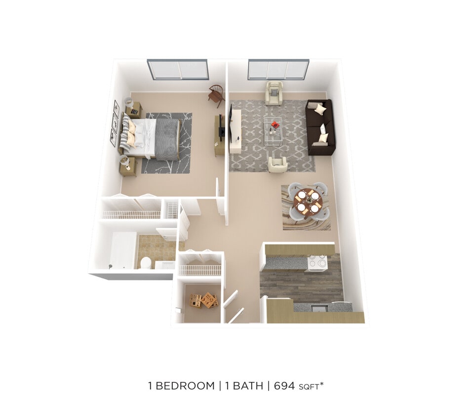Floor Plan - One Bedroom- 694 sqft