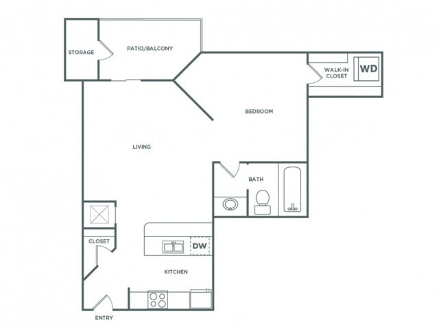 1 bed 1 bath | 577 SF - Studio (577 SF)