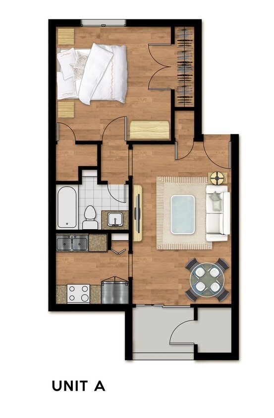 Floor Plan - 1Bed 1 Bath-Plan A Down