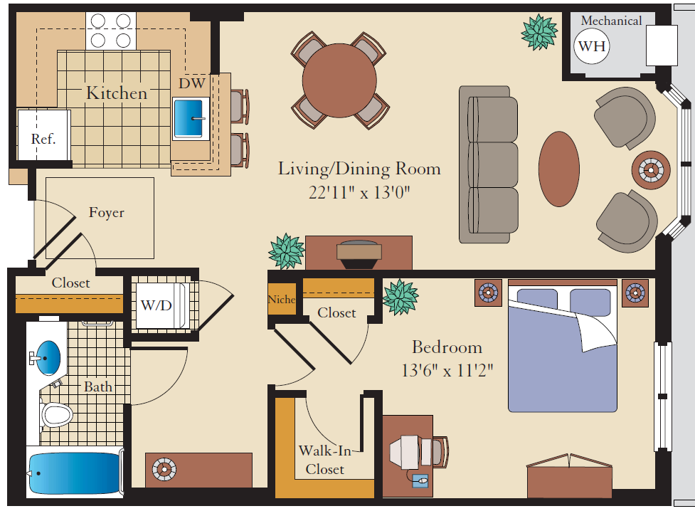 Floor Plan - 1 Bed/1 Bath-A4