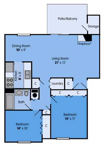 Floor Plan - 2 bed 1 bath lg Sundance Reno - Aspen