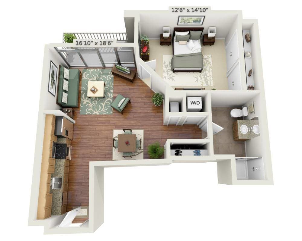 Floor Plan - One Bedroom A1H