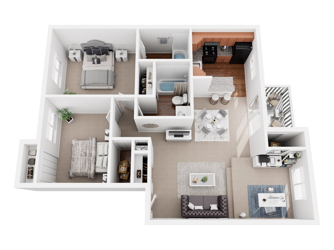 Floor Plan - 2 Bedroom 2 Bathroom 905 Sq. Ft.