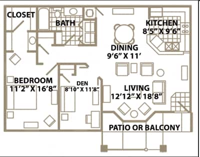 1BR/1BA - One Bedroom Apartment with Den, one bath