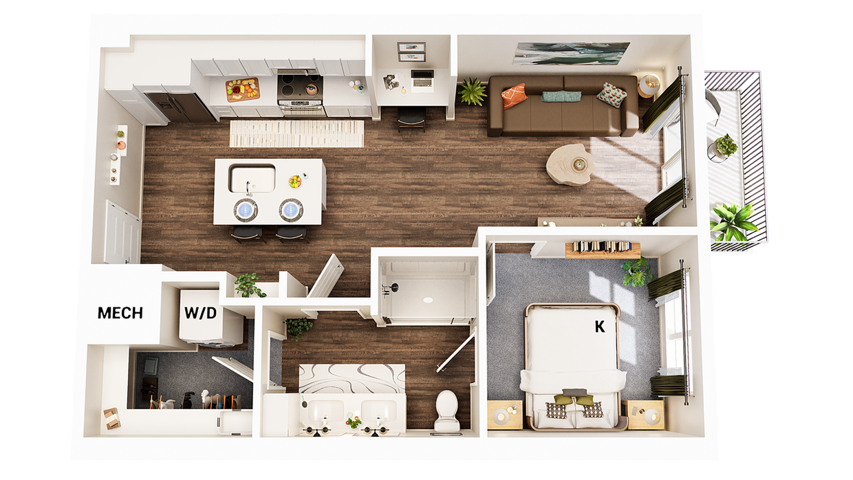 3D Floorplan - Unit A2B_Scheme A - A2B