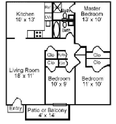 Floor Plan 3BR/2BA - Merlot