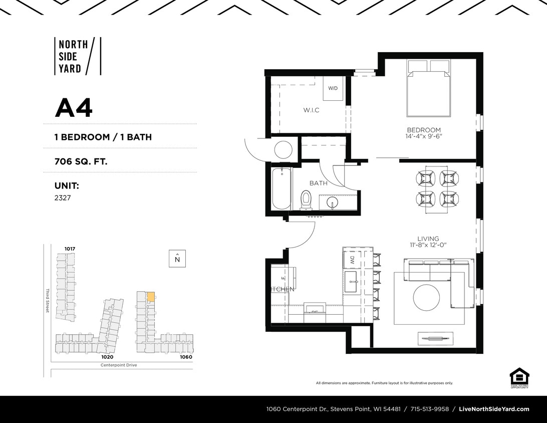 Floor Plan - A4 - 1 Bed / 1 Bath