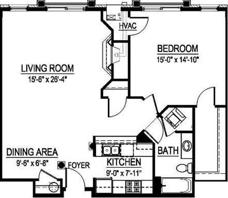 Floor Plan - Pennsylvanian - 1 Bed, 1 Bath