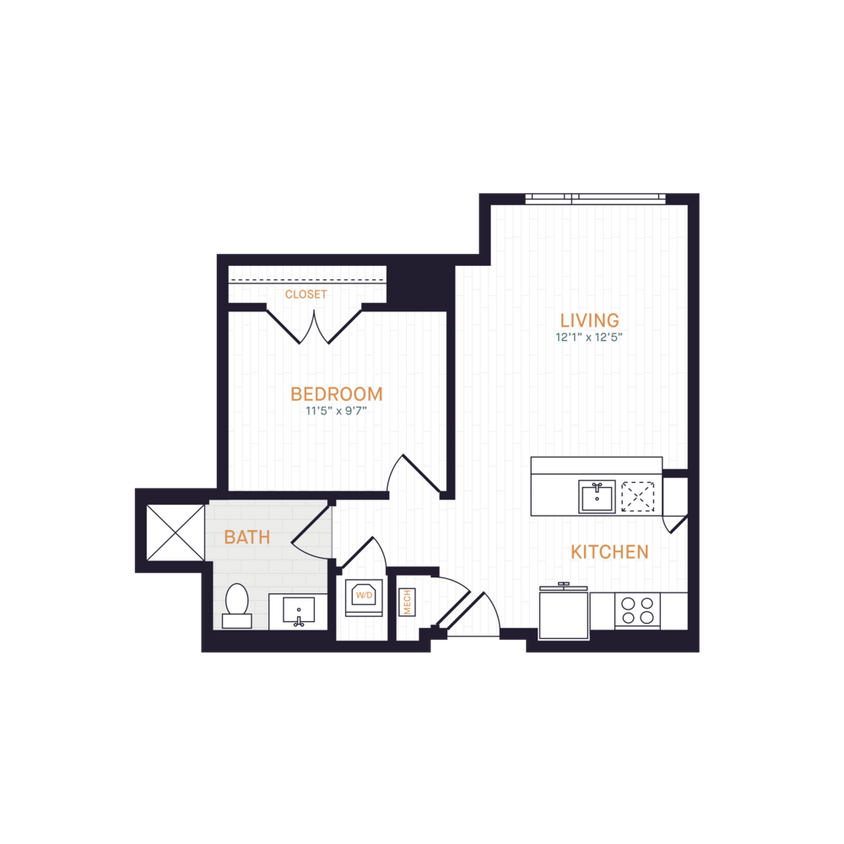 Floor Plan - J2.2 | 1 Bed | 1 Bath