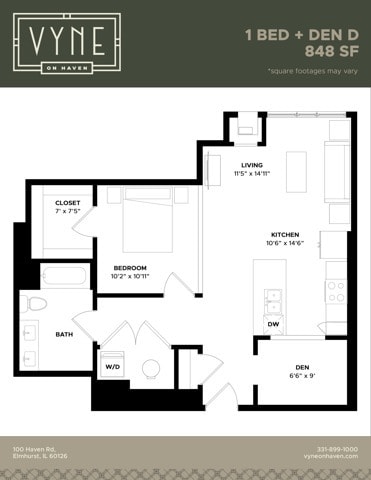 Final - Vyne On Haven - Floor Plans - 1 BED + DEN D - TYPE B - 1 BED+D - D