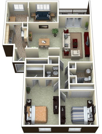Floor Plan - 2 Bed 2 Bath with Den