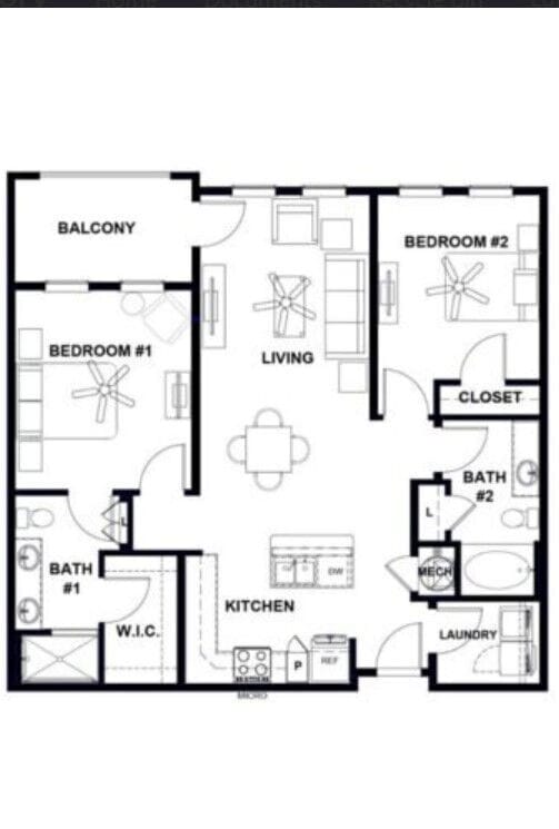 Floor Plan - B2 1049sf 2/2