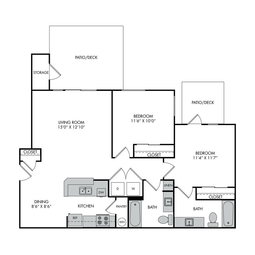Floor Plan - Two Bed, Two Bath