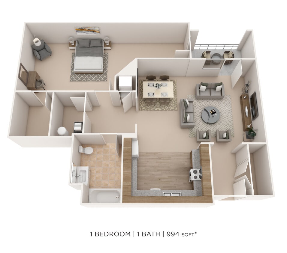 Floor Plan - One Bedroom- 994 sqft