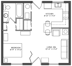 Studio - 0BR/1.0BA