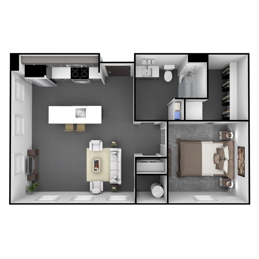 Floor Plan - 1 Bedroom, 1 Bathroom 749 SF